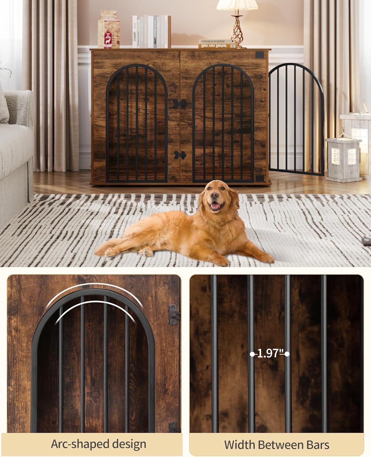 31.5'' Wooden Dog Crate Furniture, Indoor Dog Kennel Dogs Cage for Small/Medium Dogs, Heavy Duty Dog Crates Decorative Pet House End Side Table TV Stand, Rustic Brown DFC85101B