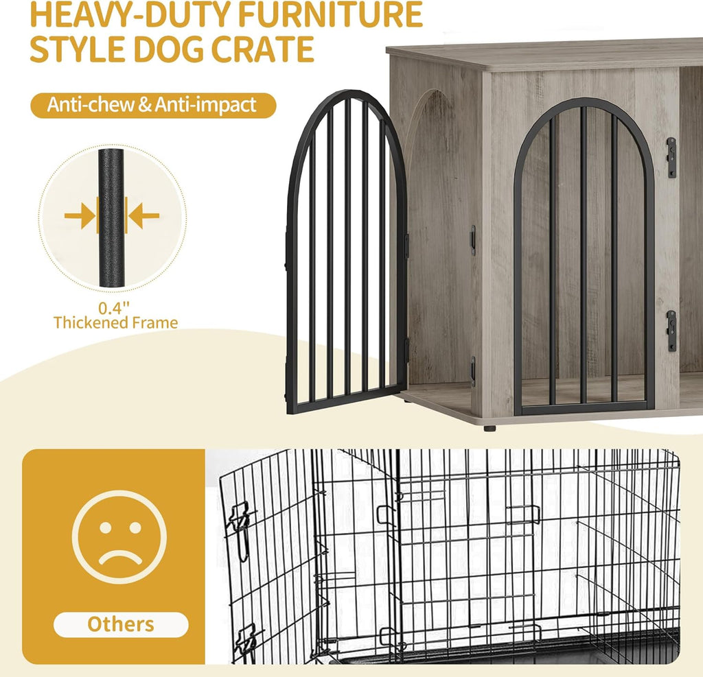 31.5'' Wooden Dog Crate Furniture, Indoor Dog Kennel Dogs Cage for Small/Medium Dogs, Heavy Duty Dog Crates Decorative Pet House End Side Table TV Stand, Rustic Brown DFC85101B