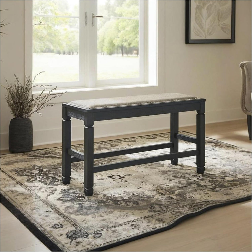 Signature Design by Ashley Bolanburg Casual French Country Upholstered Dining Room Bench with Nailhead Trim, Heavy Woven Fabric, Wood, Antique White & Tan