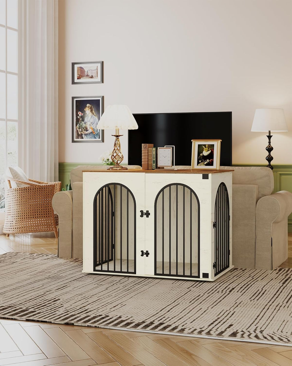 31.5'' Wooden Dog Crate Furniture, Indoor Dog Kennel Dogs Cage for Small/Medium Dogs, Heavy Duty Dog Crates Decorative Pet House End Side Table TV Stand, Rustic Brown DFC85101B