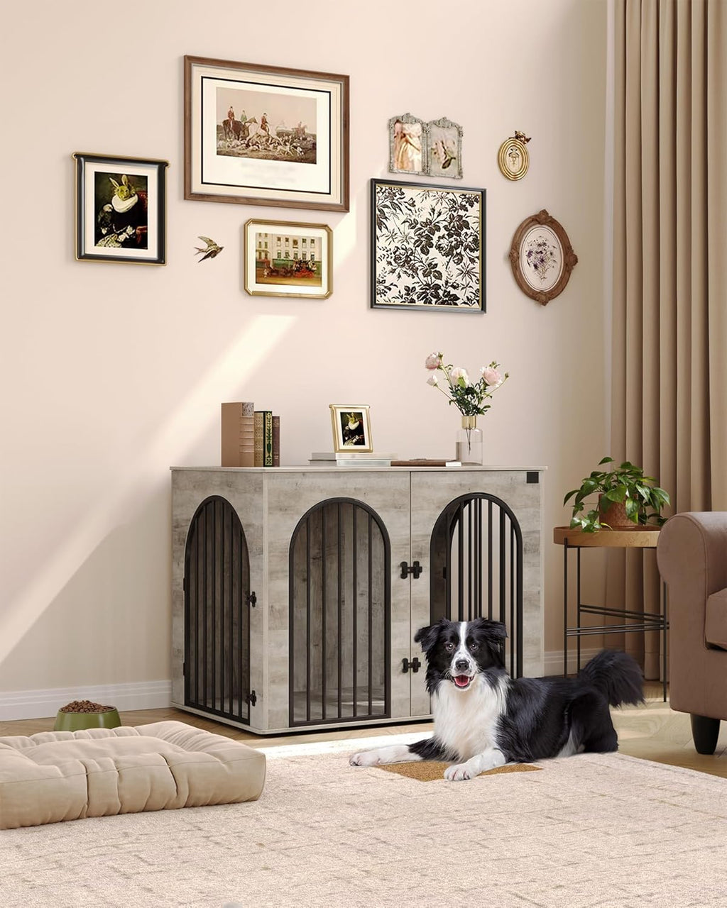 31.5'' Wooden Dog Crate Furniture, Indoor Dog Kennel Dogs Cage for Small/Medium Dogs, Heavy Duty Dog Crates Decorative Pet House End Side Table TV Stand, Rustic Brown DFC85101B