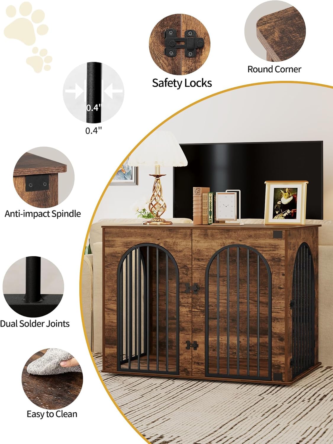 31.5'' Wooden Dog Crate Furniture, Indoor Dog Kennel Dogs Cage for Small/Medium Dogs, Heavy Duty Dog Crates Decorative Pet House End Side Table TV Stand, Rustic Brown DFC85101B