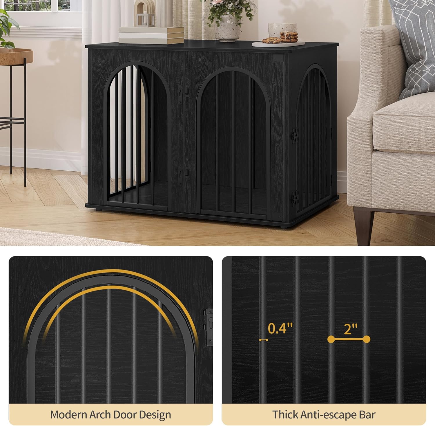 31.5'' Wooden Dog Crate Furniture, Indoor Dog Kennel Dogs Cage for Small/Medium Dogs, Heavy Duty Dog Crates Decorative Pet House End Side Table TV Stand, Rustic Brown DFC85101B