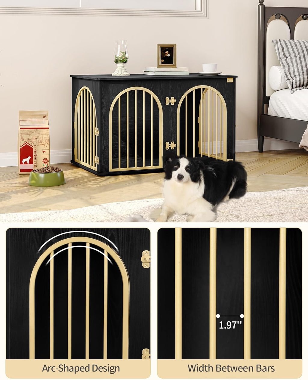 31.5'' Wooden Dog Crate Furniture, Indoor Dog Kennel Dogs Cage for Small/Medium Dogs, Heavy Duty Dog Crates Decorative Pet House End Side Table TV Stand, Rustic Brown DFC85101B