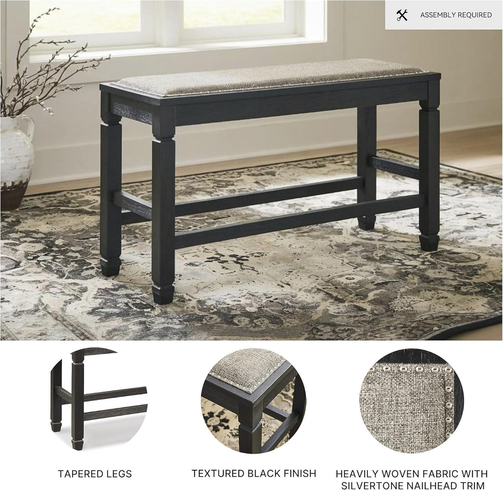 Signature Design by Ashley Bolanburg Casual French Country Upholstered Dining Room Bench with Nailhead Trim, Heavy Woven Fabric, Wood, Antique White & Tan