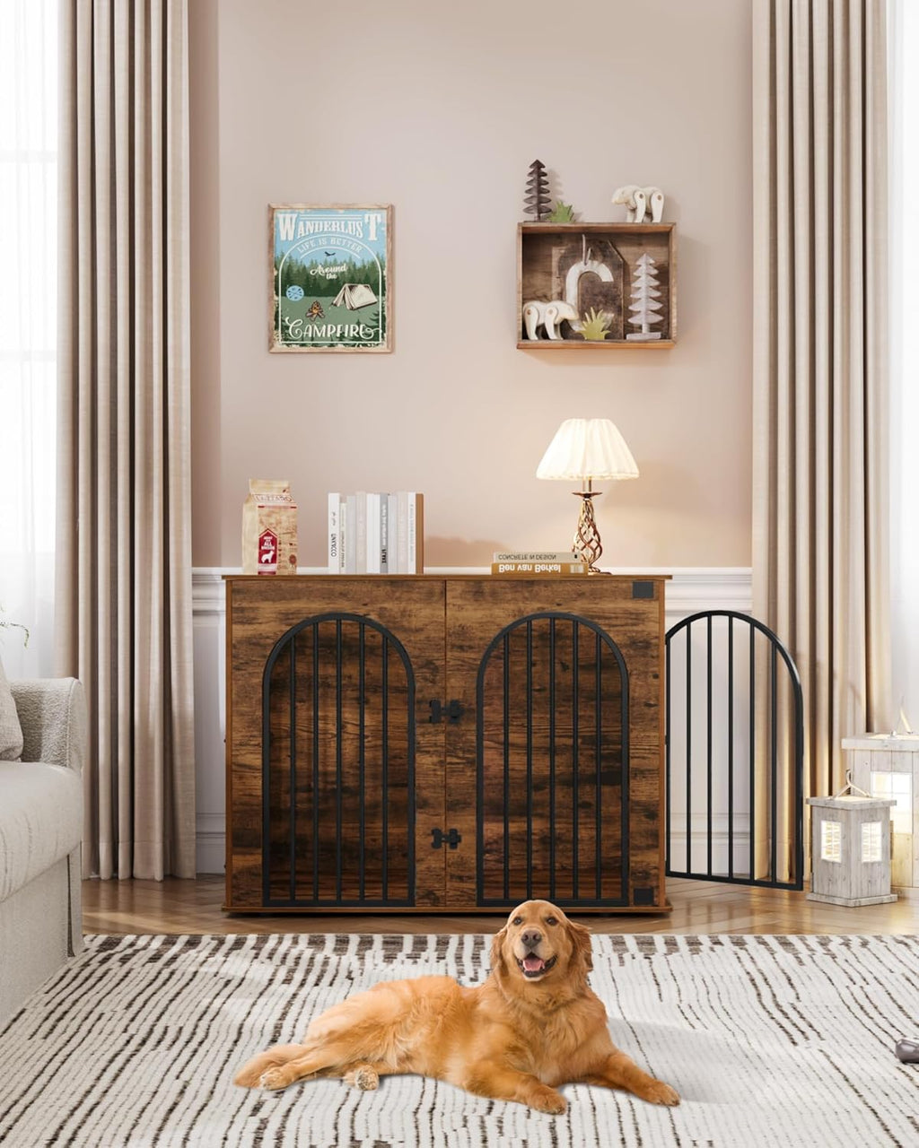 31.5'' Wooden Dog Crate Furniture, Indoor Dog Kennel Dogs Cage for Small/Medium Dogs, Heavy Duty Dog Crates Decorative Pet House End Side Table TV Stand, Rustic Brown DFC85101B