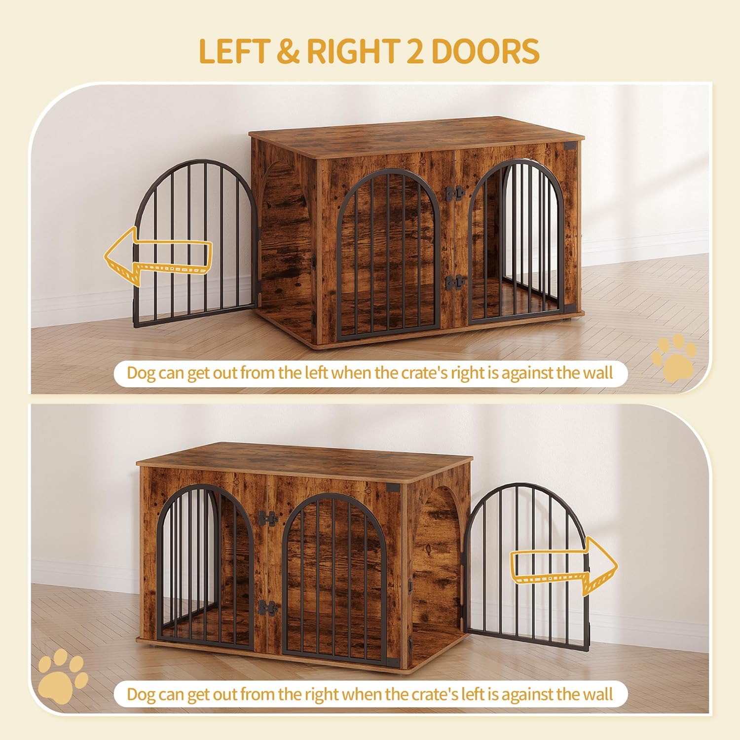 31.5'' Wooden Dog Crate Furniture, Indoor Dog Kennel Dogs Cage for Small/Medium Dogs, Heavy Duty Dog Crates Decorative Pet House End Side Table TV Stand, Rustic Brown DFC85101B