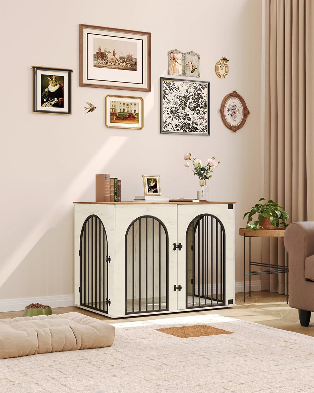 31.5'' Wooden Dog Crate Furniture, Indoor Dog Kennel Dogs Cage for Small/Medium Dogs, Heavy Duty Dog Crates Decorative Pet House End Side Table TV Stand, Rustic Brown DFC85101B