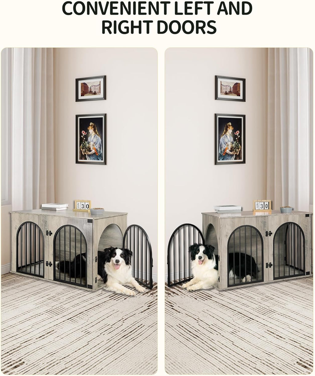 31.5'' Wooden Dog Crate Furniture, Indoor Dog Kennel Dogs Cage for Small/Medium Dogs, Heavy Duty Dog Crates Decorative Pet House End Side Table TV Stand, Rustic Brown DFC85101B