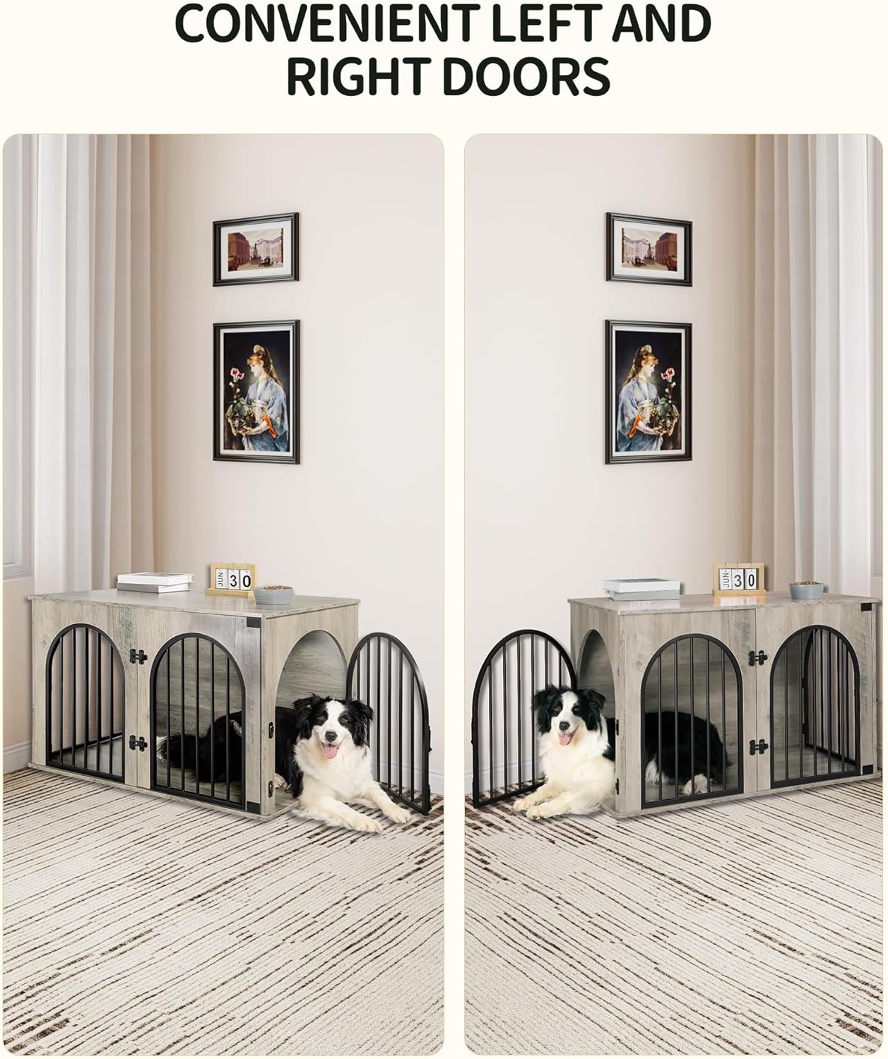 31.5'' Wooden Dog Crate Furniture, Indoor Dog Kennel Dogs Cage for Small/Medium Dogs, Heavy Duty Dog Crates Decorative Pet House End Side Table TV Stand, Rustic Brown DFC85101B