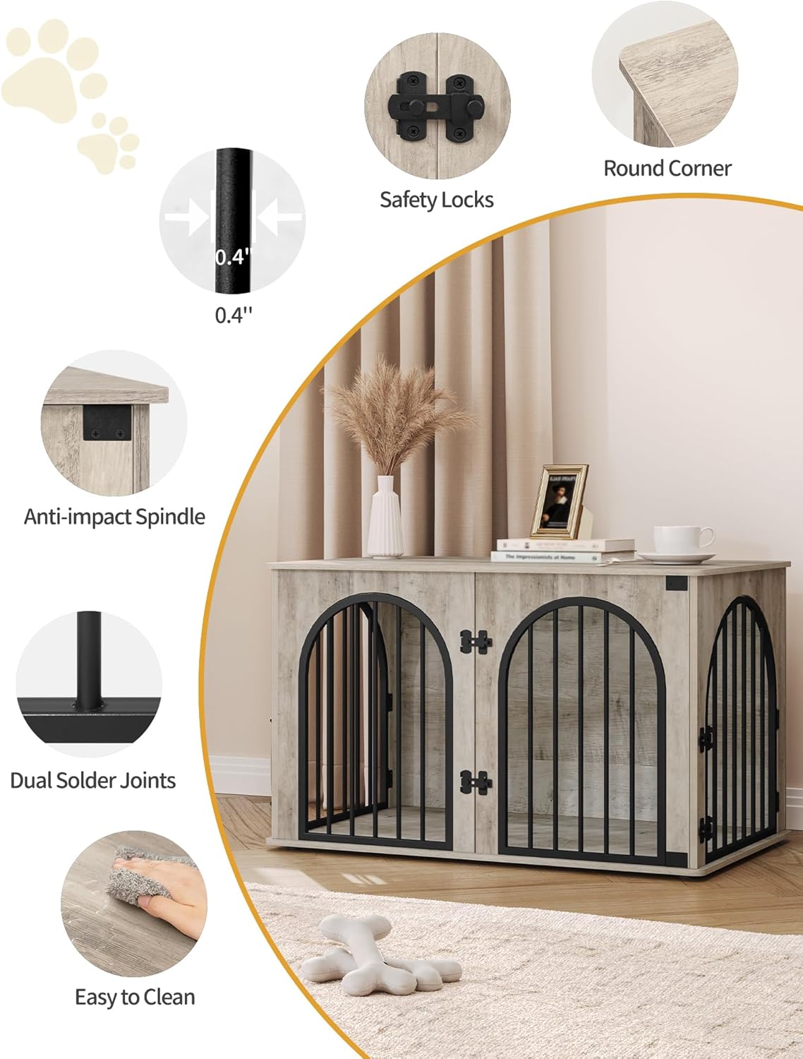 31.5'' Wooden Dog Crate Furniture, Indoor Dog Kennel Dogs Cage for Small/Medium Dogs, Heavy Duty Dog Crates Decorative Pet House End Side Table TV Stand, Rustic Brown DFC85101B