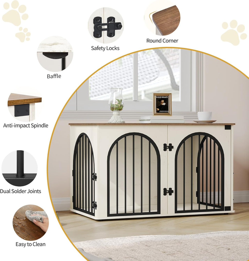 31.5'' Wooden Dog Crate Furniture, Indoor Dog Kennel Dogs Cage for Small/Medium Dogs, Heavy Duty Dog Crates Decorative Pet House End Side Table TV Stand, Rustic Brown DFC85101B