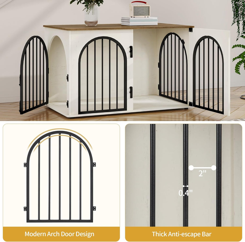 31.5'' Wooden Dog Crate Furniture, Indoor Dog Kennel Dogs Cage for Small/Medium Dogs, Heavy Duty Dog Crates Decorative Pet House End Side Table TV Stand, Rustic Brown DFC85101B