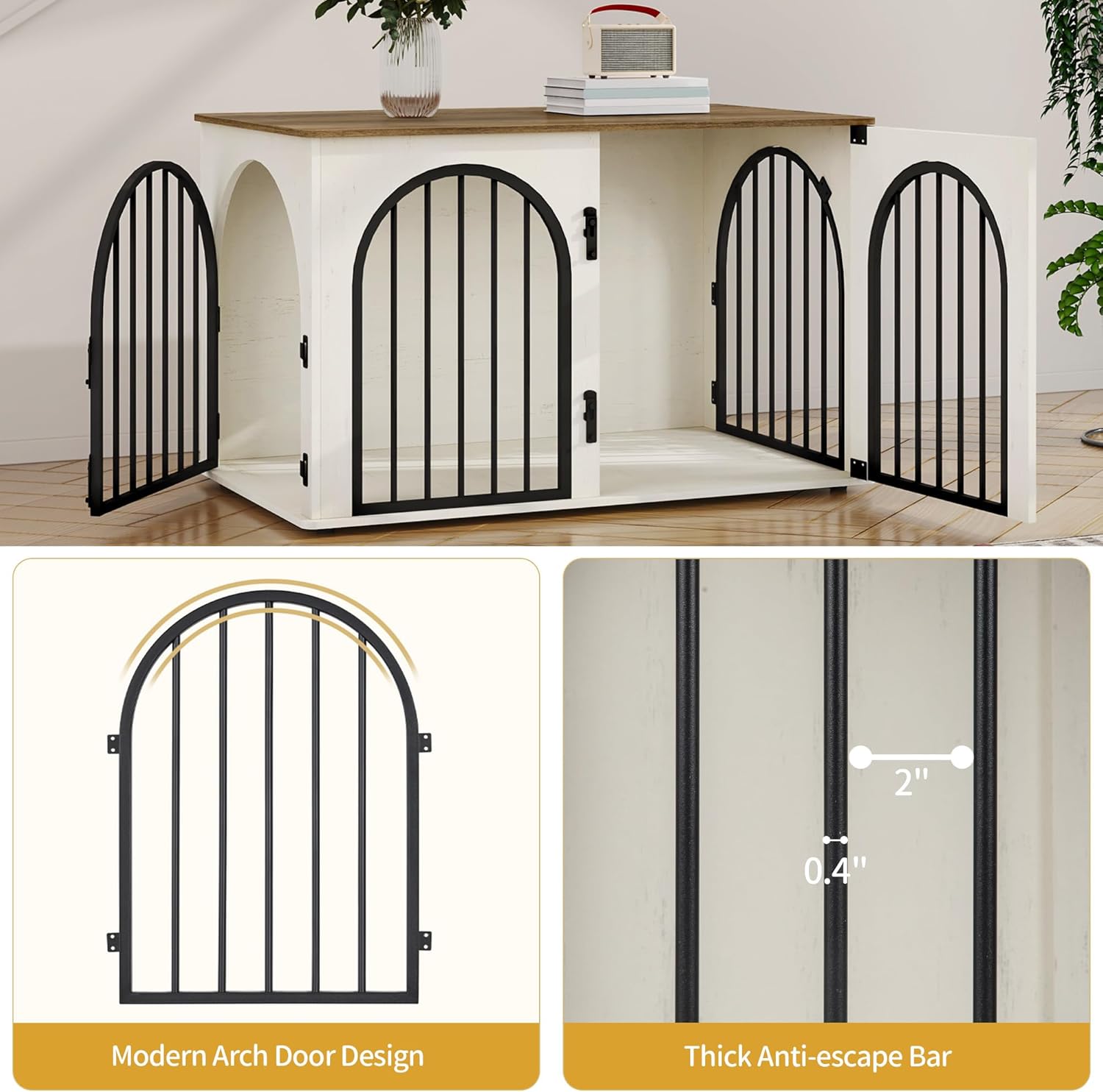 31.5'' Wooden Dog Crate Furniture, Indoor Dog Kennel Dogs Cage for Small/Medium Dogs, Heavy Duty Dog Crates Decorative Pet House End Side Table TV Stand, Rustic Brown DFC85101B