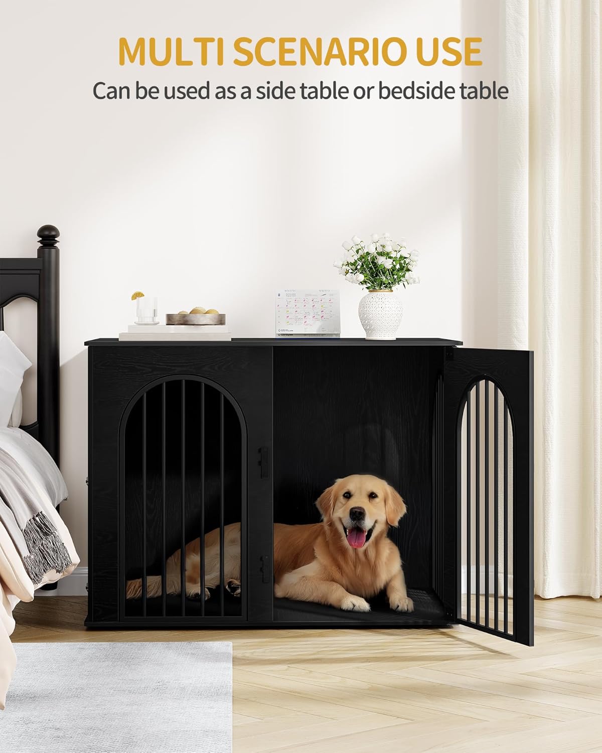 31.5'' Wooden Dog Crate Furniture, Indoor Dog Kennel Dogs Cage for Small/Medium Dogs, Heavy Duty Dog Crates Decorative Pet House End Side Table TV Stand, Rustic Brown DFC85101B