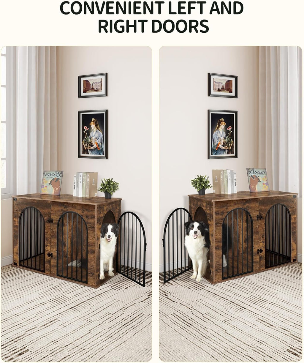 31.5'' Wooden Dog Crate Furniture, Indoor Dog Kennel Dogs Cage for Small/Medium Dogs, Heavy Duty Dog Crates Decorative Pet House End Side Table TV Stand, Rustic Brown DFC85101B