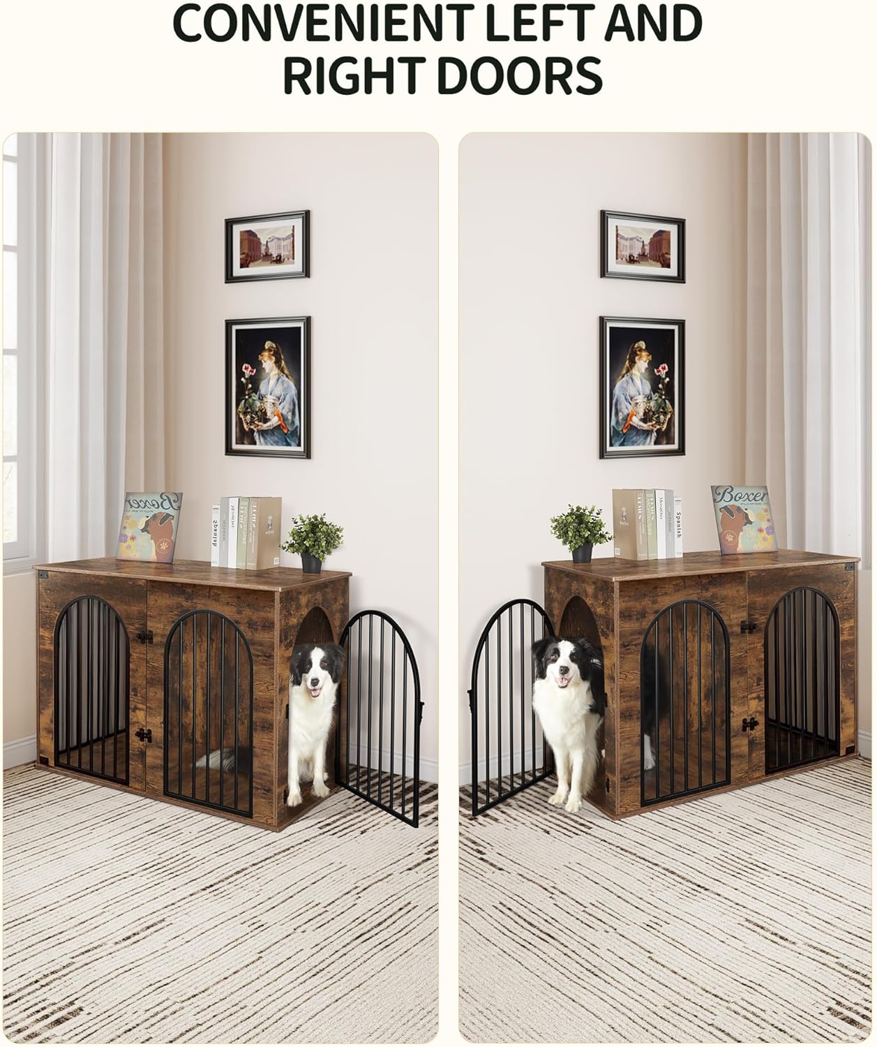 31.5'' Wooden Dog Crate Furniture, Indoor Dog Kennel Dogs Cage for Small/Medium Dogs, Heavy Duty Dog Crates Decorative Pet House End Side Table TV Stand, Rustic Brown DFC85101B