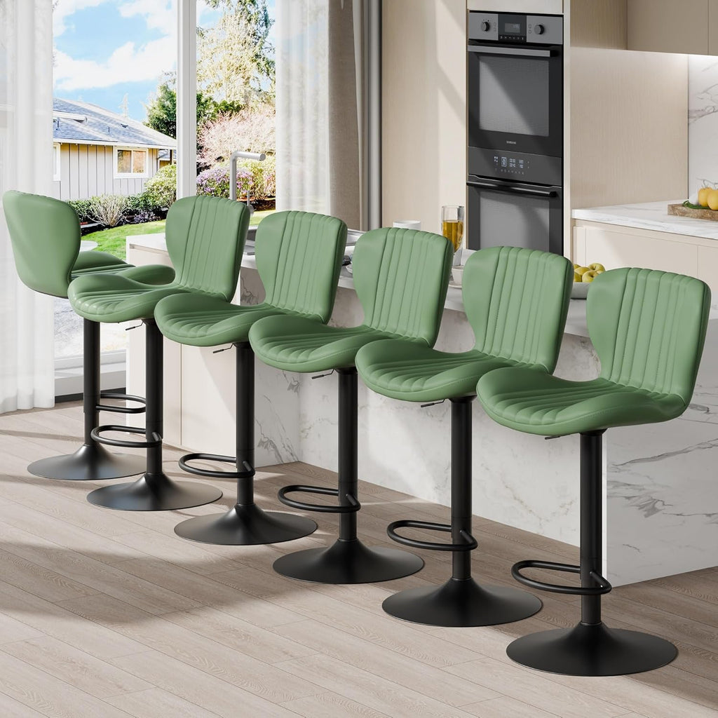 Shintenchi Bar Stools Set of 4 Modern Swivel Bar Chairs, Counter Height Faux Leather Metal Barstools, Upholstered Island Chairs with Back and Footrest, Coffee