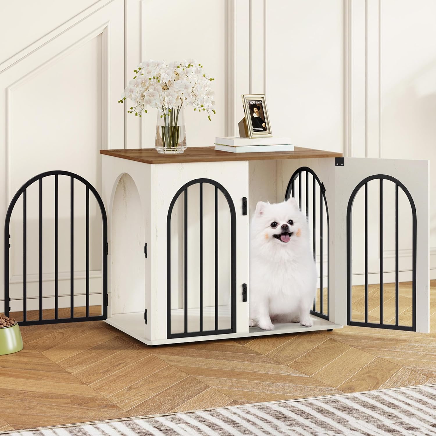 31.5'' Wooden Dog Crate Furniture, Indoor Dog Kennel Dogs Cage for Small/Medium Dogs, Heavy Duty Dog Crates Decorative Pet House End Side Table TV Stand, Rustic Brown DFC85101B