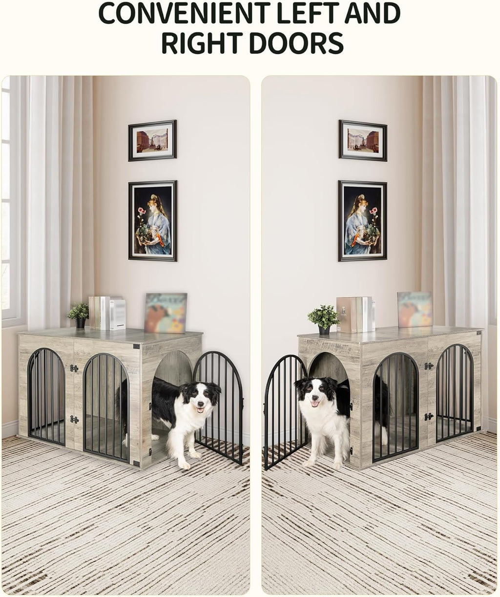 31.5'' Wooden Dog Crate Furniture, Indoor Dog Kennel Dogs Cage for Small/Medium Dogs, Heavy Duty Dog Crates Decorative Pet House End Side Table TV Stand, Rustic Brown DFC85101B