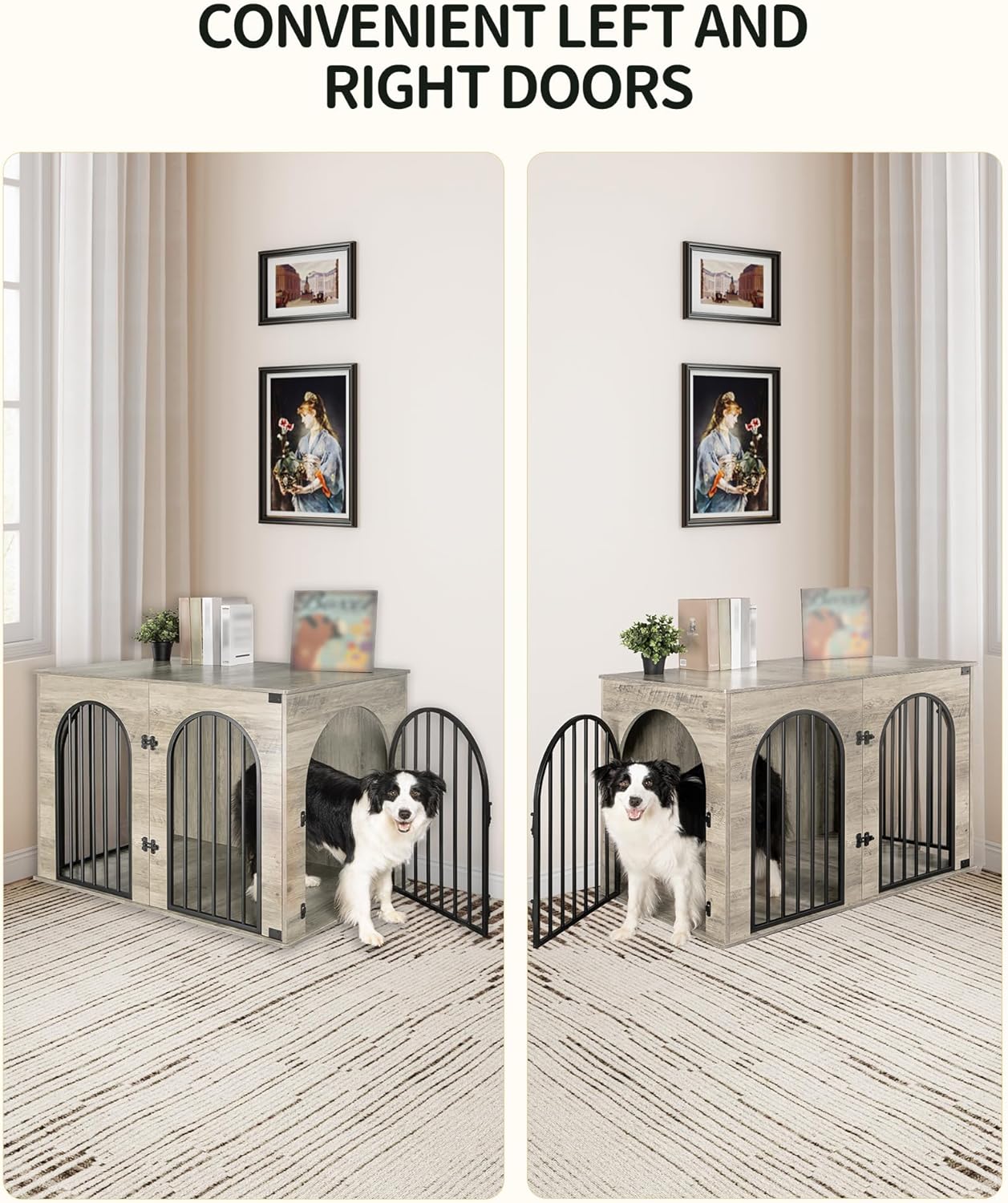 31.5'' Wooden Dog Crate Furniture, Indoor Dog Kennel Dogs Cage for Small/Medium Dogs, Heavy Duty Dog Crates Decorative Pet House End Side Table TV Stand, Rustic Brown DFC85101B