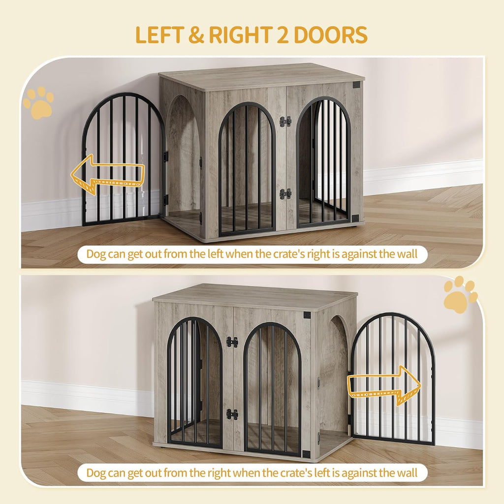 31.5'' Wooden Dog Crate Furniture, Indoor Dog Kennel Dogs Cage for Small/Medium Dogs, Heavy Duty Dog Crates Decorative Pet House End Side Table TV Stand, Rustic Brown DFC85101B