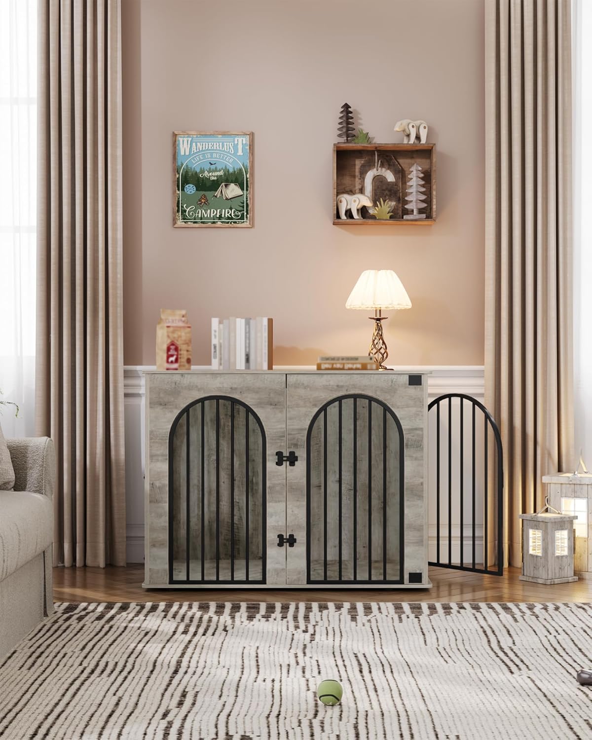 31.5'' Wooden Dog Crate Furniture, Indoor Dog Kennel Dogs Cage for Small/Medium Dogs, Heavy Duty Dog Crates Decorative Pet House End Side Table TV Stand, Rustic Brown DFC85101B