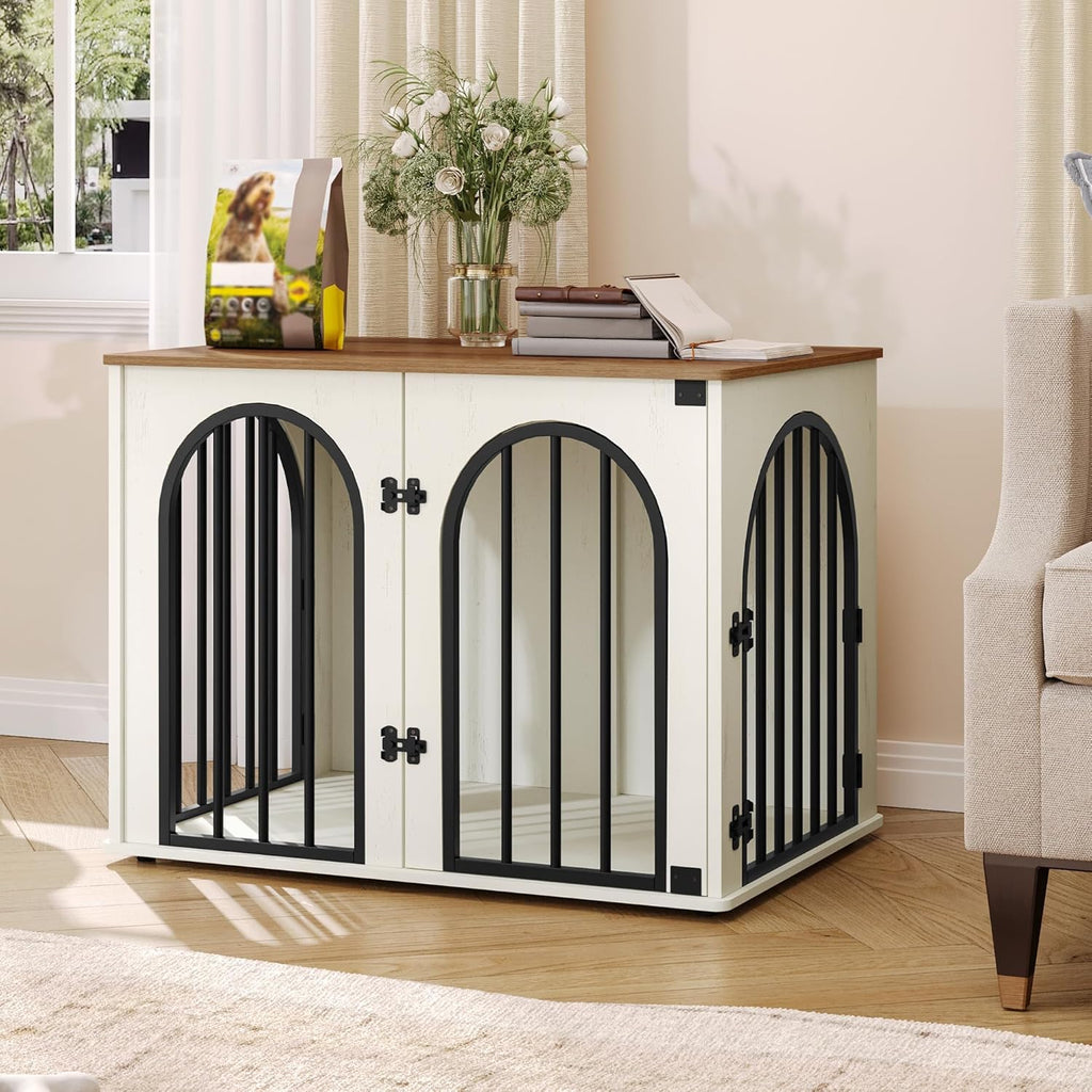 31.5'' Wooden Dog Crate Furniture, Indoor Dog Kennel Dogs Cage for Small/Medium Dogs, Heavy Duty Dog Crates Decorative Pet House End Side Table TV Stand, Rustic Brown DFC85101B