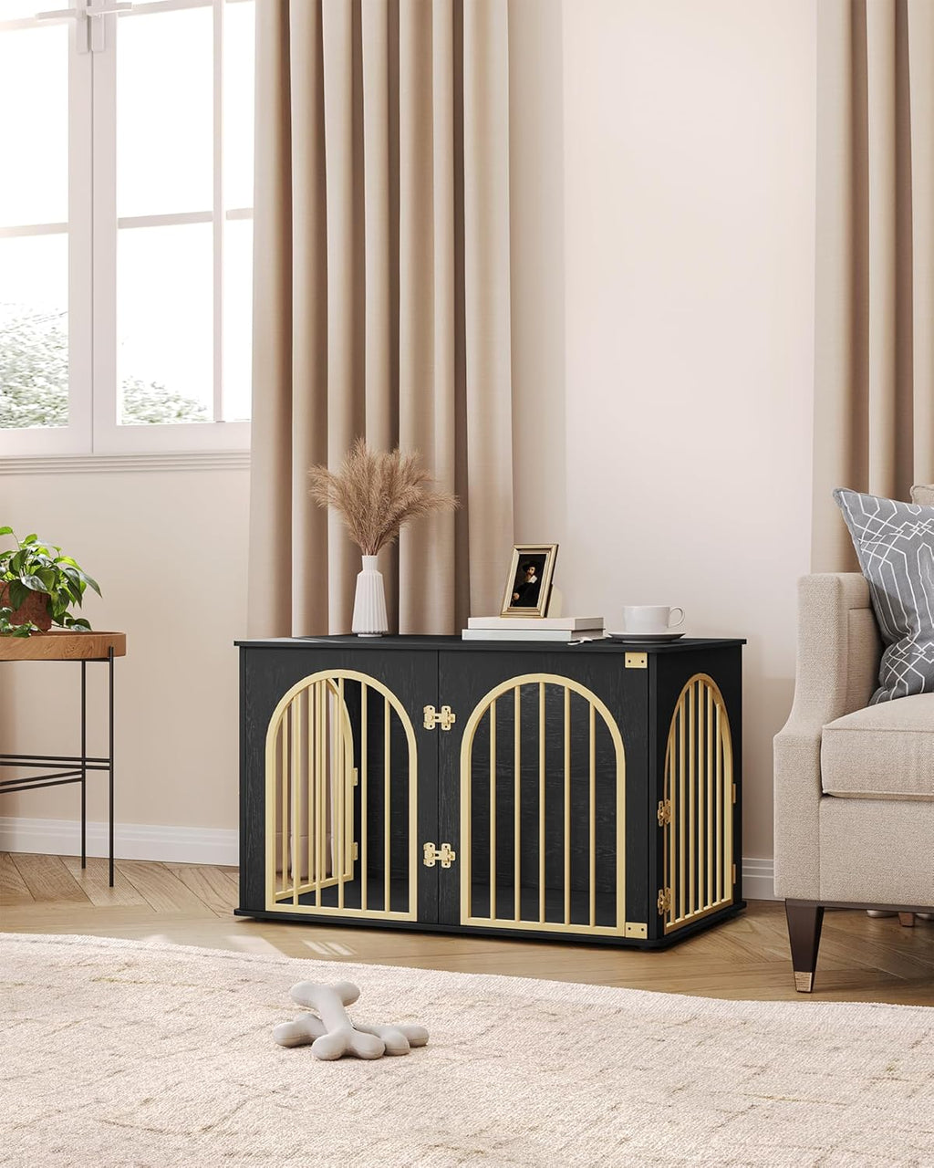 31.5'' Wooden Dog Crate Furniture, Indoor Dog Kennel Dogs Cage for Small/Medium Dogs, Heavy Duty Dog Crates Decorative Pet House End Side Table TV Stand, Rustic Brown DFC85101B