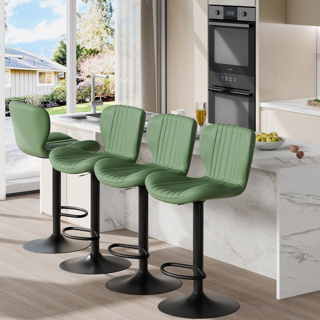 Shintenchi Bar Stools Set of 4 Modern Swivel Bar Chairs, Counter Height Faux Leather Metal Barstools, Upholstered Island Chairs with Back and Footrest, Coffee