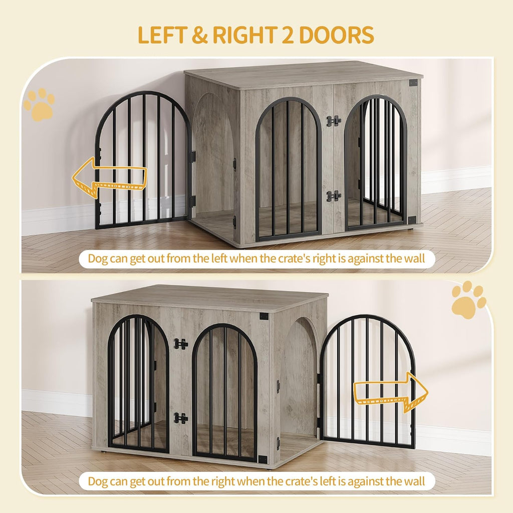 31.5'' Wooden Dog Crate Furniture, Indoor Dog Kennel Dogs Cage for Small/Medium Dogs, Heavy Duty Dog Crates Decorative Pet House End Side Table TV Stand, Rustic Brown DFC85101B