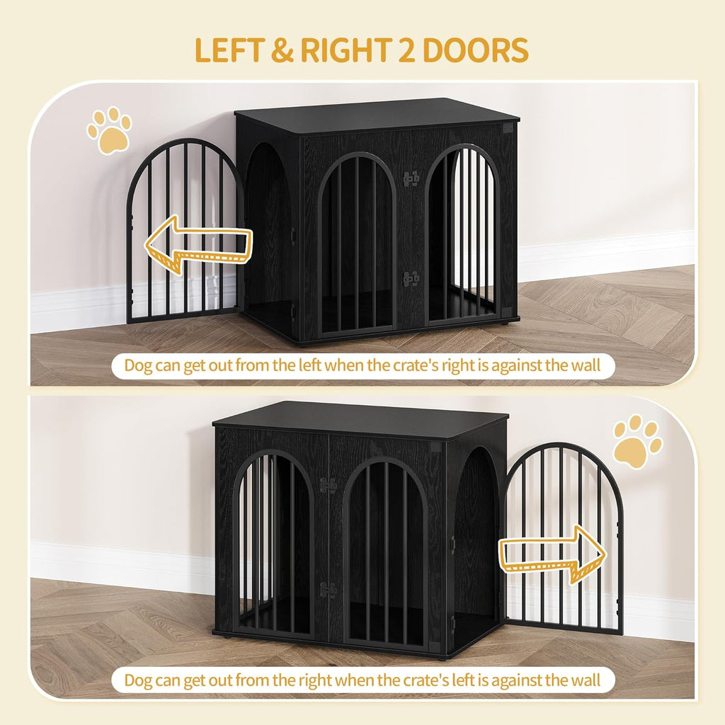 31.5'' Wooden Dog Crate Furniture, Indoor Dog Kennel Dogs Cage for Small/Medium Dogs, Heavy Duty Dog Crates Decorative Pet House End Side Table TV Stand, Rustic Brown DFC85101B