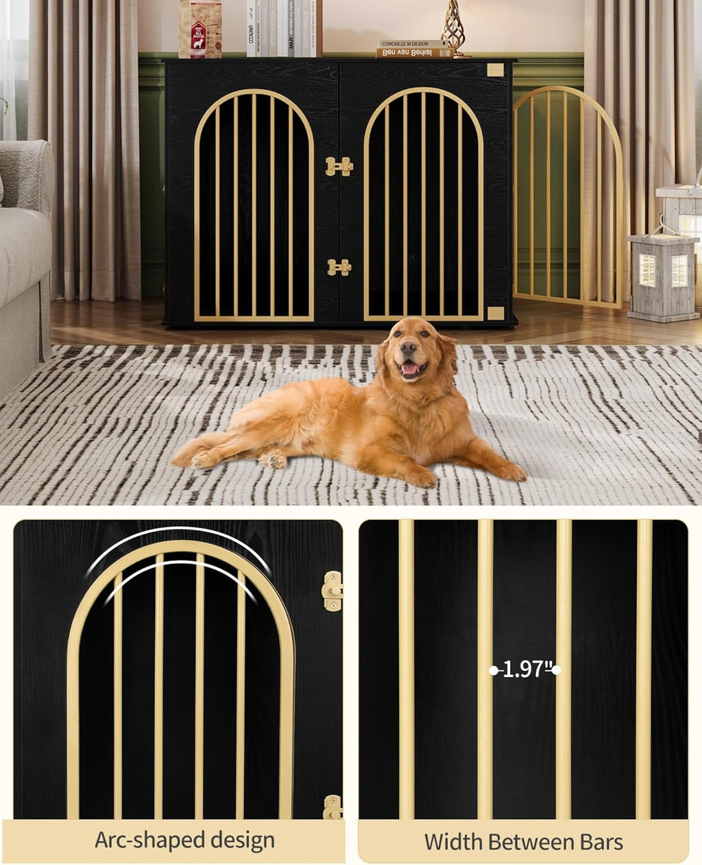 31.5'' Wooden Dog Crate Furniture, Indoor Dog Kennel Dogs Cage for Small/Medium Dogs, Heavy Duty Dog Crates Decorative Pet House End Side Table TV Stand, Rustic Brown DFC85101B