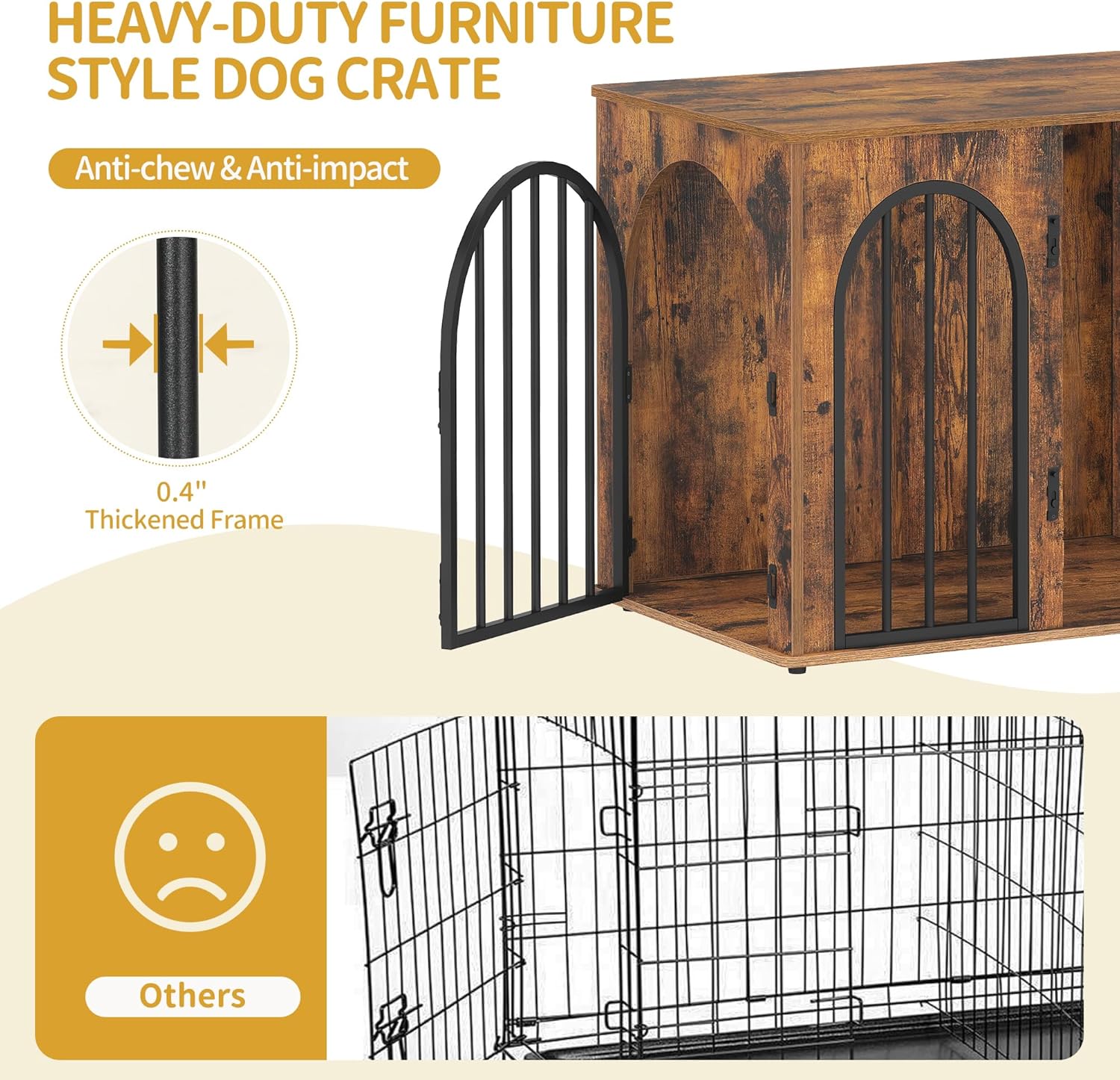 31.5'' Wooden Dog Crate Furniture, Indoor Dog Kennel Dogs Cage for Small/Medium Dogs, Heavy Duty Dog Crates Decorative Pet House End Side Table TV Stand, Rustic Brown DFC85101B