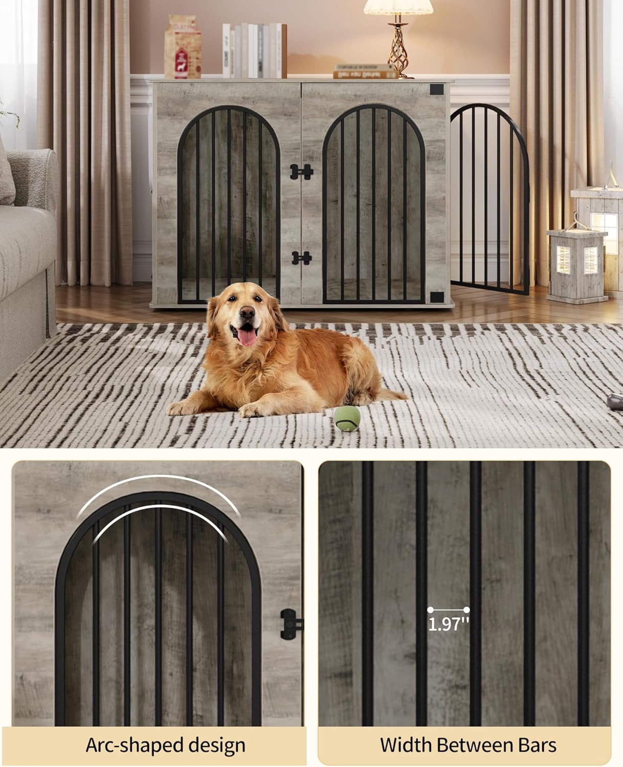 31.5'' Wooden Dog Crate Furniture, Indoor Dog Kennel Dogs Cage for Small/Medium Dogs, Heavy Duty Dog Crates Decorative Pet House End Side Table TV Stand, Rustic Brown DFC85101B