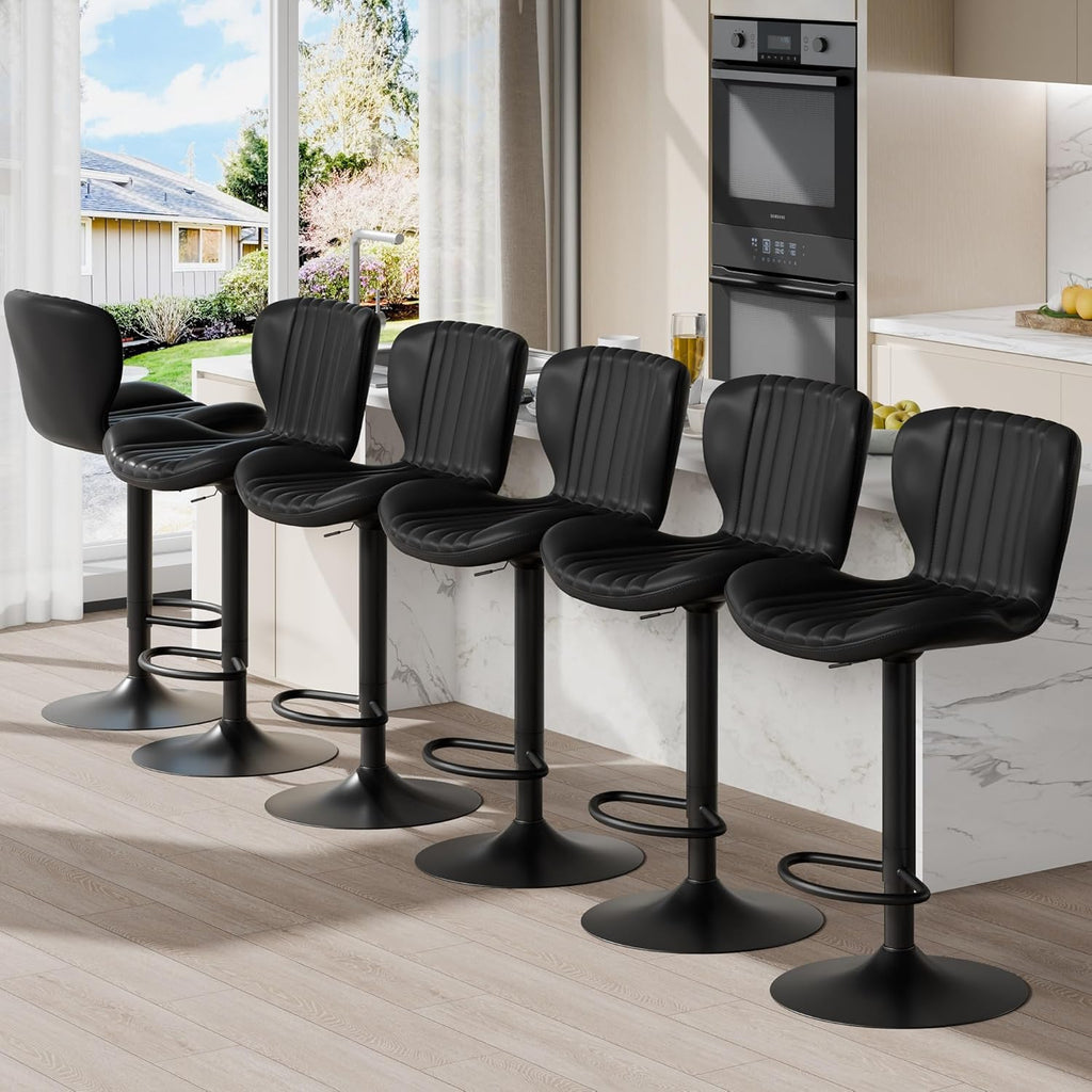 Shintenchi Bar Stools Set of 4 Modern Swivel Bar Chairs, Counter Height Faux Leather Metal Barstools, Upholstered Island Chairs with Back and Footrest, Coffee