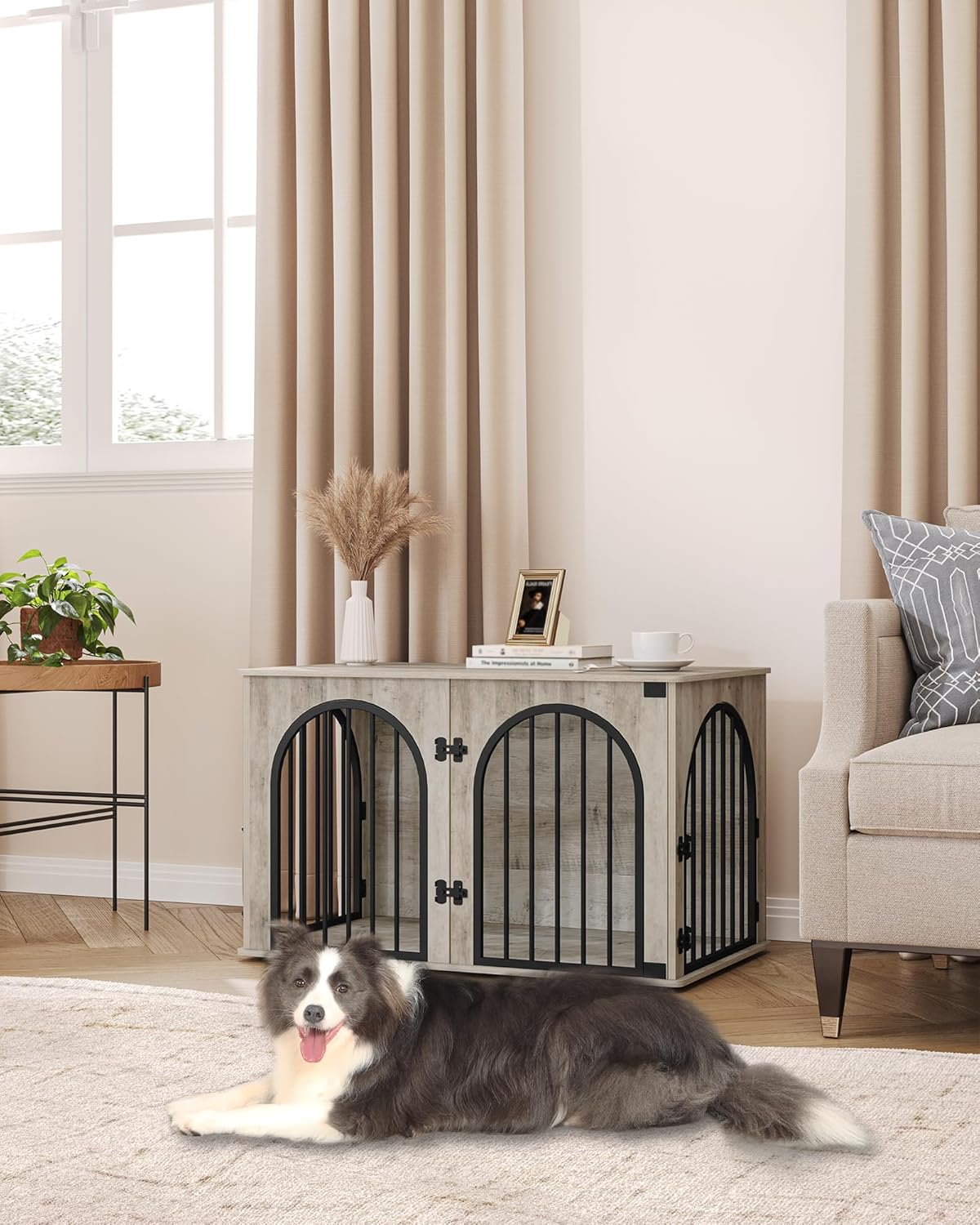 31.5'' Wooden Dog Crate Furniture, Indoor Dog Kennel Dogs Cage for Small/Medium Dogs, Heavy Duty Dog Crates Decorative Pet House End Side Table TV Stand, Rustic Brown DFC85101B