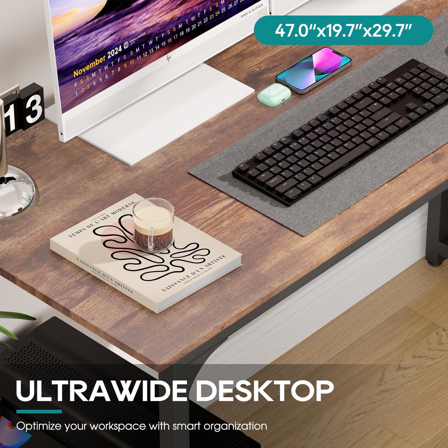 BestOffice Computer Desk,Home Office Desk, Modern Simple Style for Home Office Study Writing (Black, 47 inch)