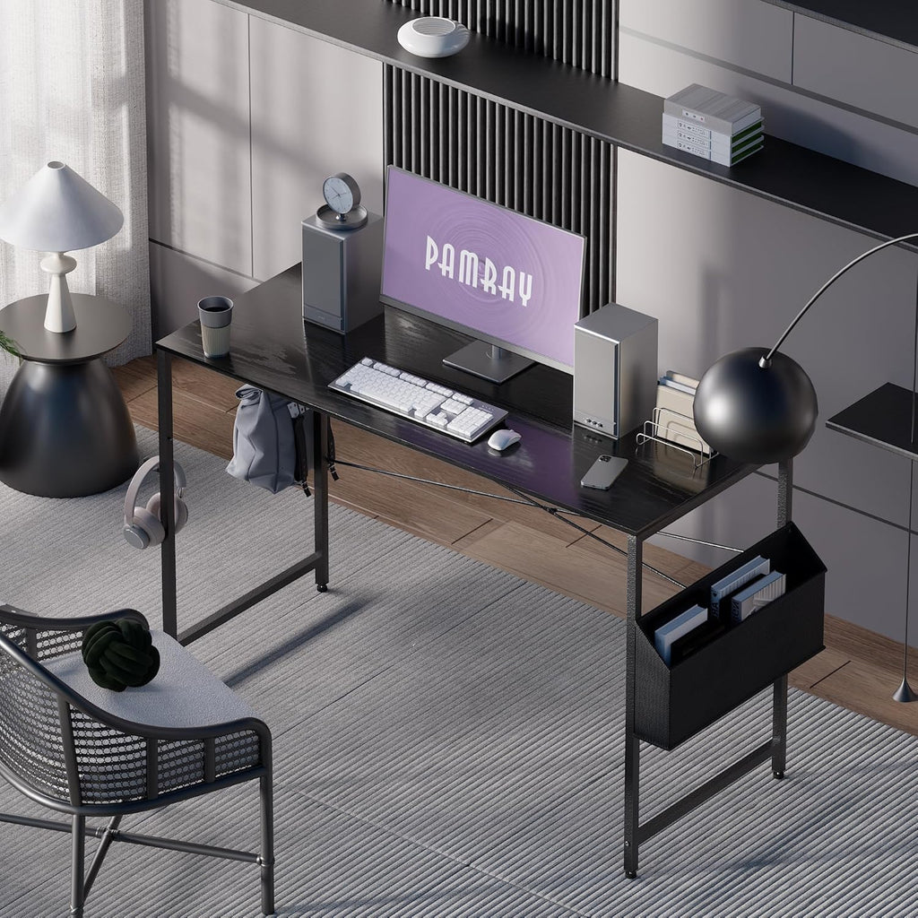 Pamray 32 Inch Computer Desk for Small Spaces with Storage Bag, Home Office Work Desk with Headphone Hook, Small Office Desk Study Writing Table