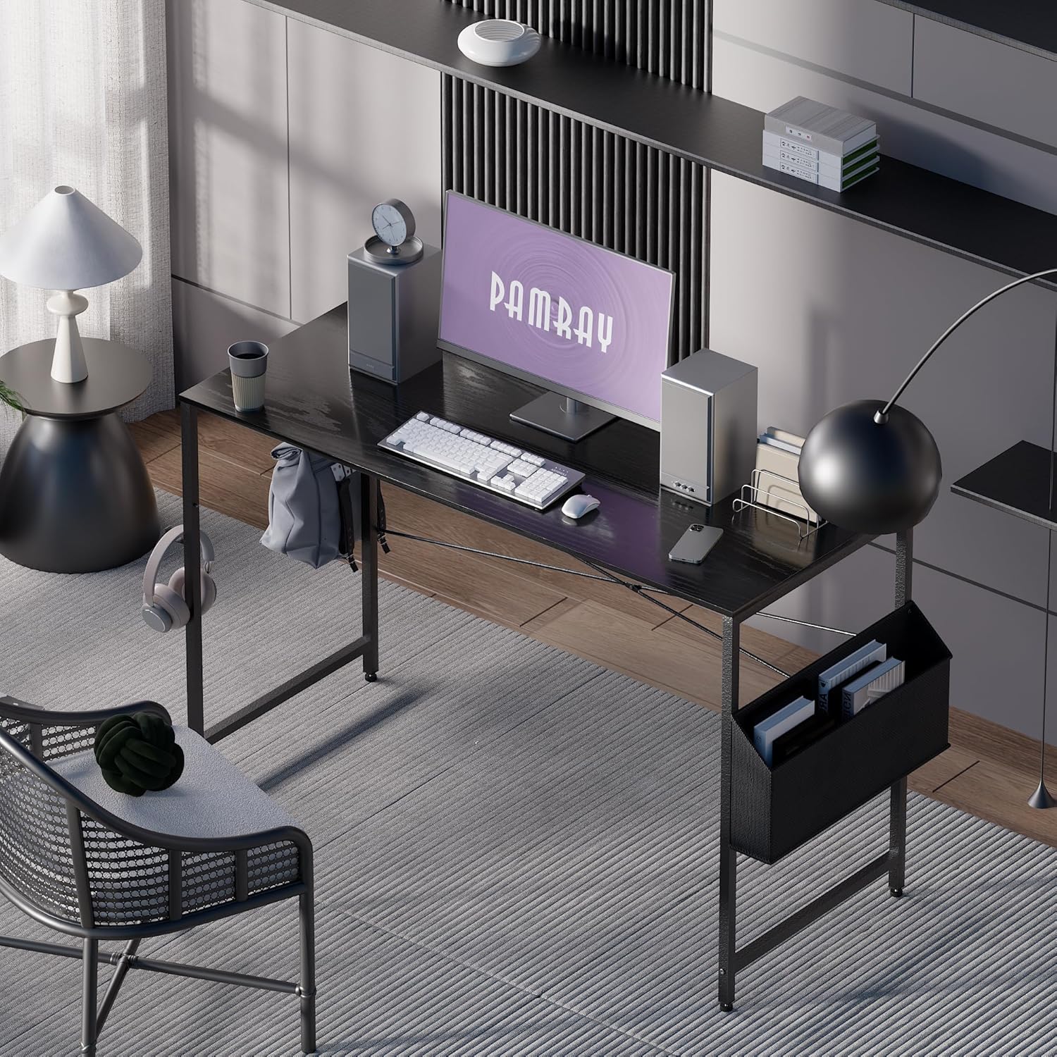 Pamray 32 Inch Computer Desk for Small Spaces with Storage Bag, Home Office Work Desk with Headphone Hook, Small Office Desk Study Writing Table