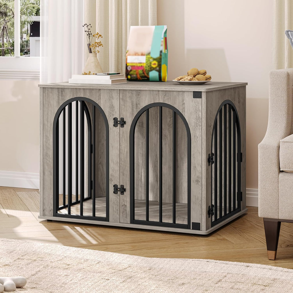 31.5'' Wooden Dog Crate Furniture, Indoor Dog Kennel Dogs Cage for Small/Medium Dogs, Heavy Duty Dog Crates Decorative Pet House End Side Table TV Stand, Rustic Brown DFC85101B