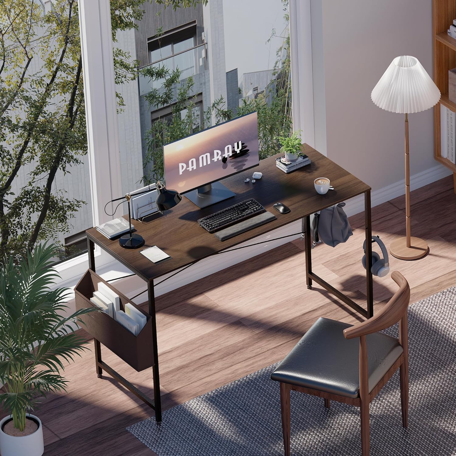 Pamray 32 Inch Computer Desk for Small Spaces with Storage Bag, Home Office Work Desk with Headphone Hook, Small Office Desk Study Writing Table